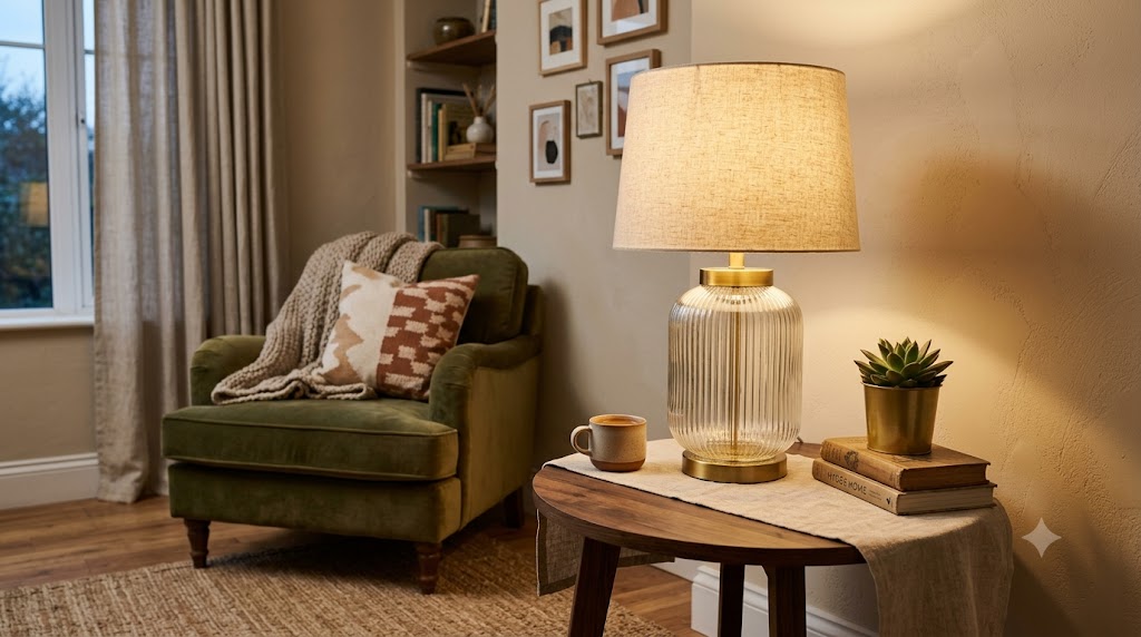 Fluted Glass Brass Table Lamps Bedroom